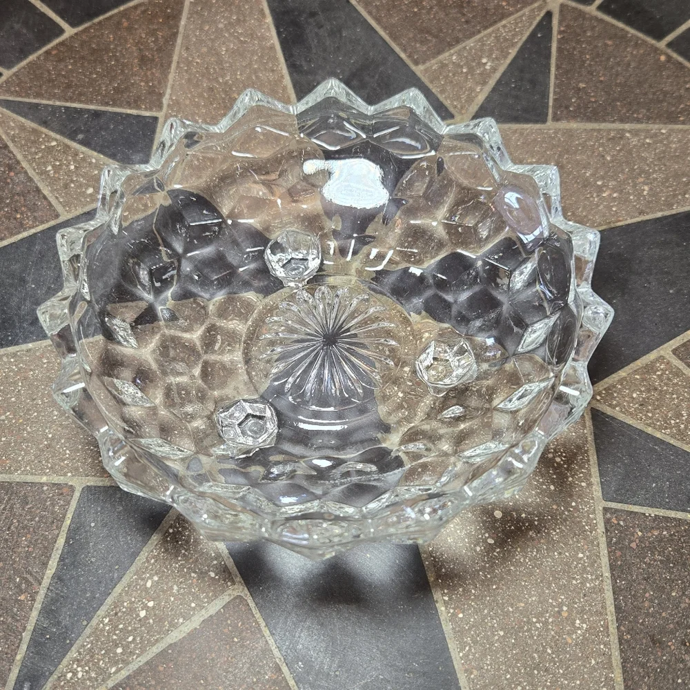 Clear Glass Cubist Tri-Footed Bowl